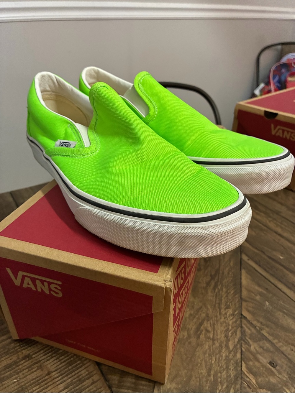 Vans Slip-On Canvas Sneakers in Neon Green with White Sole NO BOX